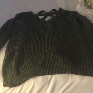 Olive Green Lace Back Sweater